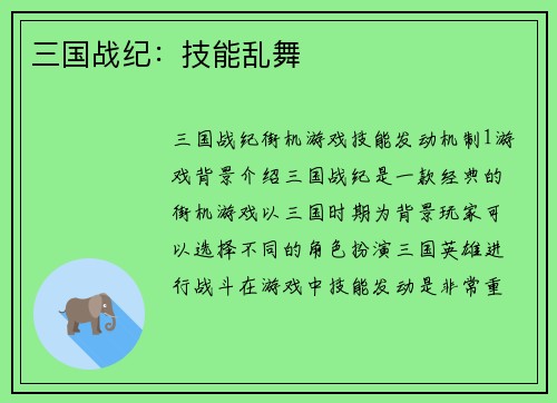 三国战纪：技能乱舞